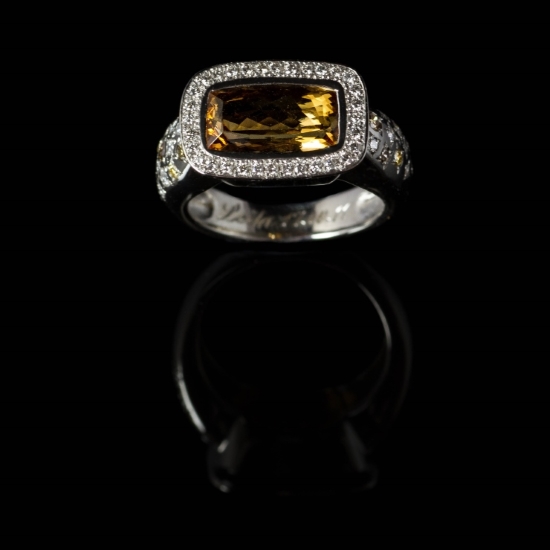 18ct gold, imperial topaz with white and yellow diamonds